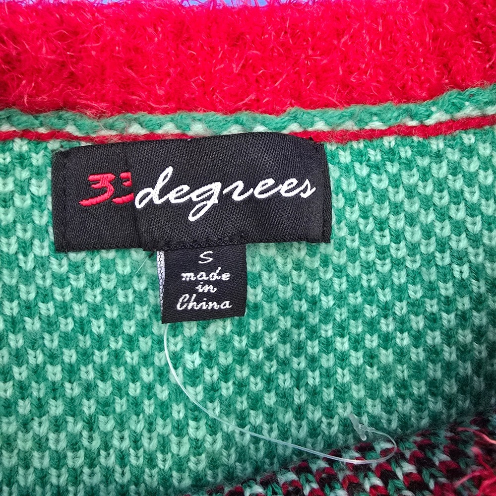 33 Degrees Womens Green‎ Striped Snowman Ugly Christmas Sweater Size S - Picture 3 of 7